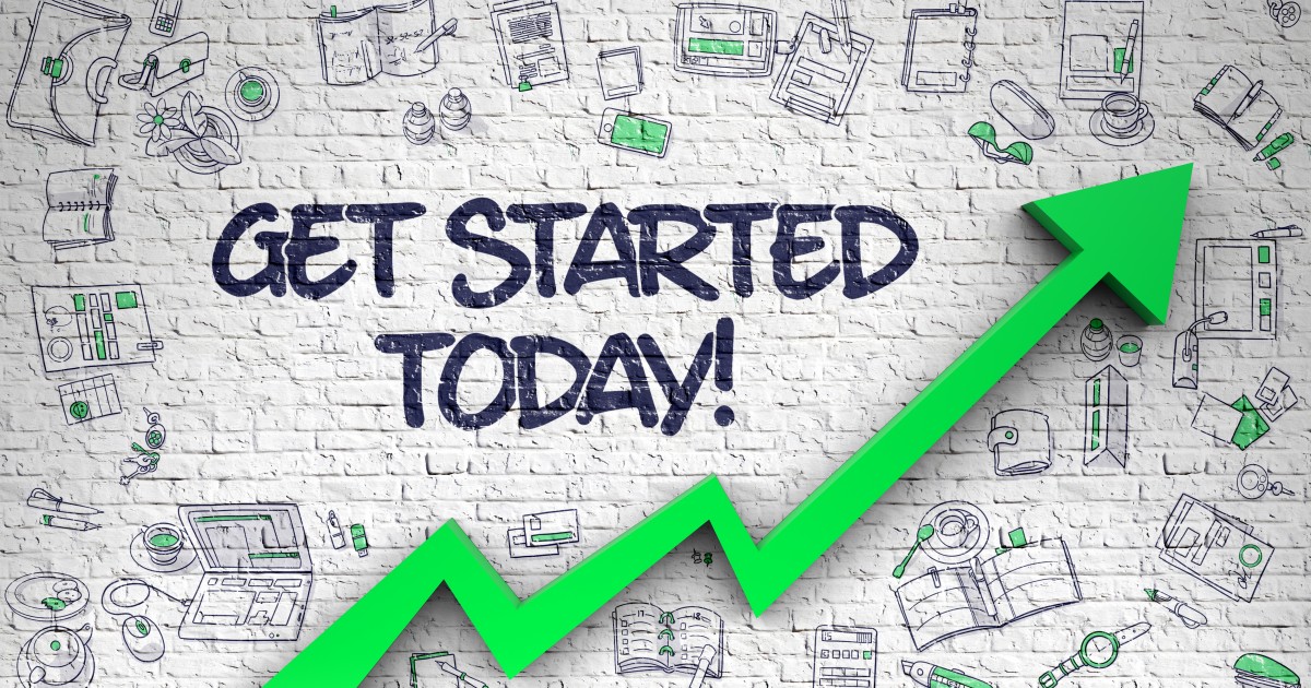 QuickStart guide Get started today graphic with green arrow showing growth